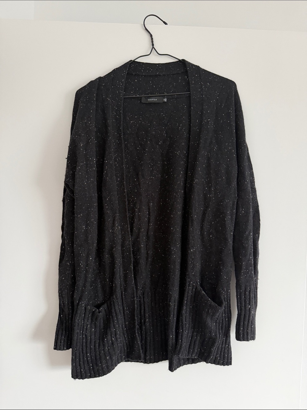 Aritzia Talula Black Speckled Open-Front Cardigan